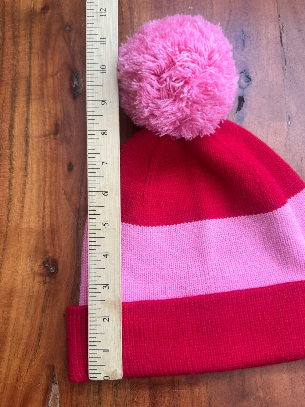 Kate Spade New York Pink Red Colorblock Pom Pom Beanie Hat Wool Blend
